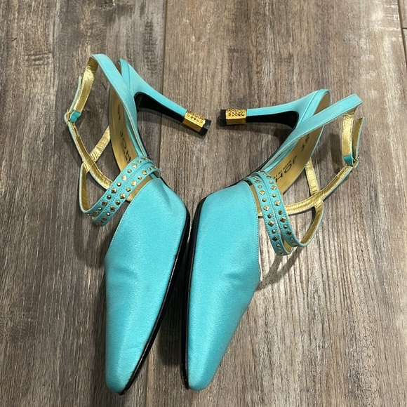 ST. JOHN Aqua Slingback rhinestone heels Made In Italy size 9 “something blue” - Picture 6 of 9